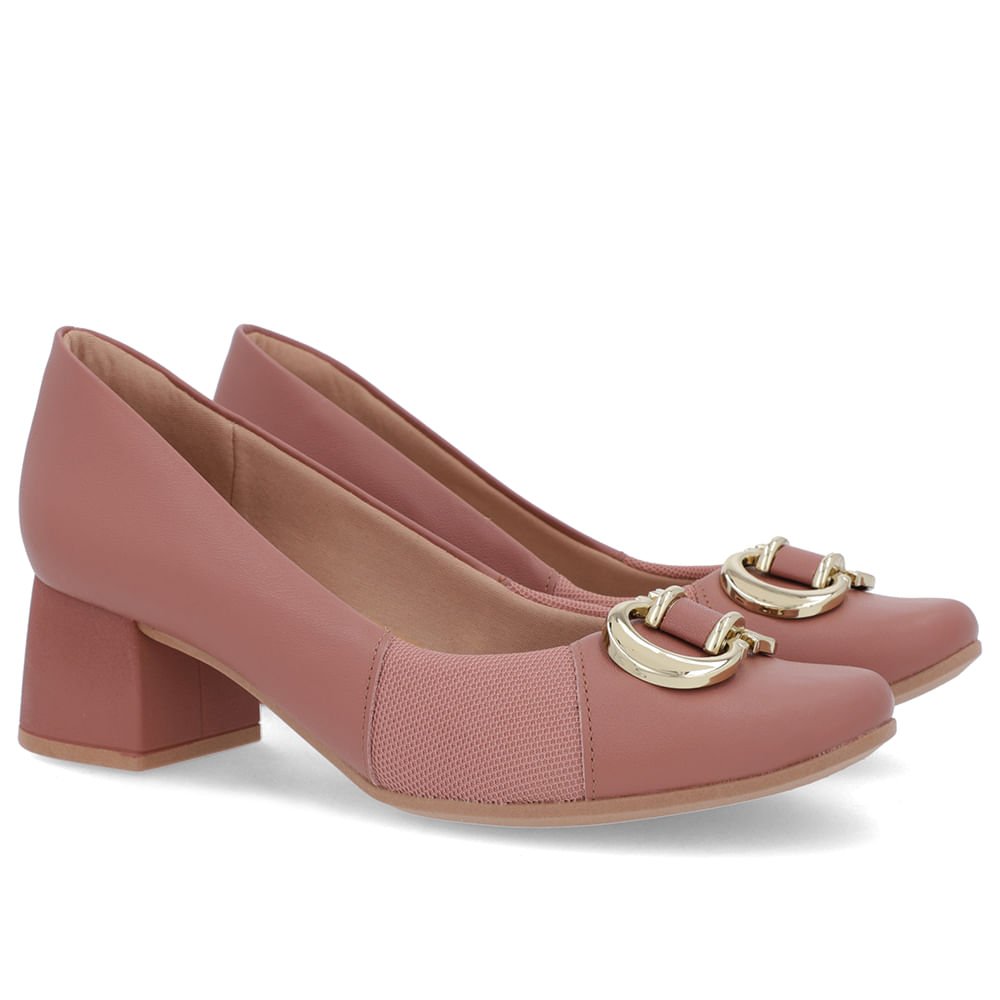 Scarpin Couro Rosa Salto Bloco Médio Marrom 2