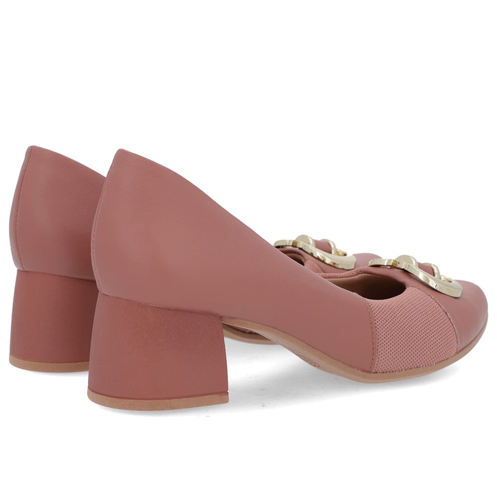 Scarpin Couro Rosa Salto Bloco Médio Marrom 3