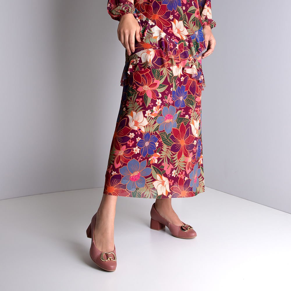 Scarpin Couro Rosa Salto Bloco Médio Marrom 4