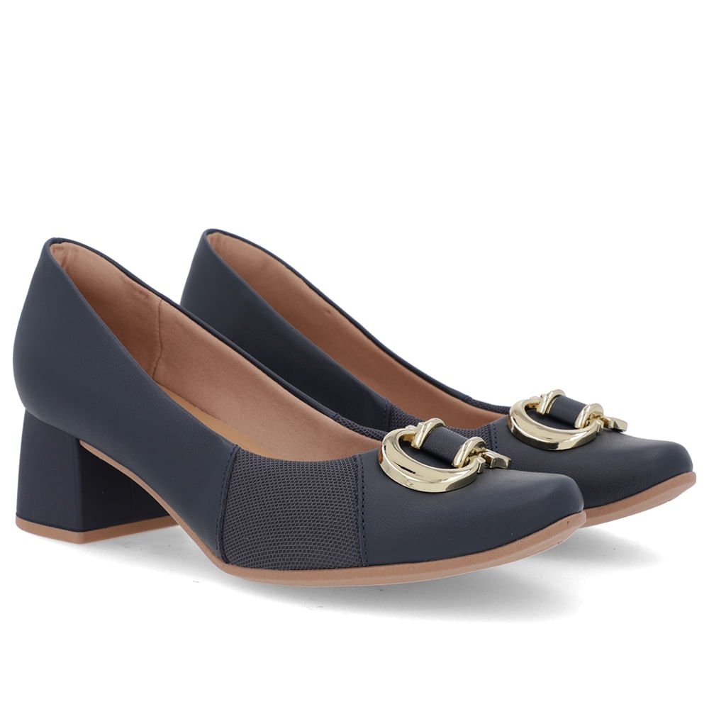 Scarpin Couro Azul Salto Bloco Médio Azul 2