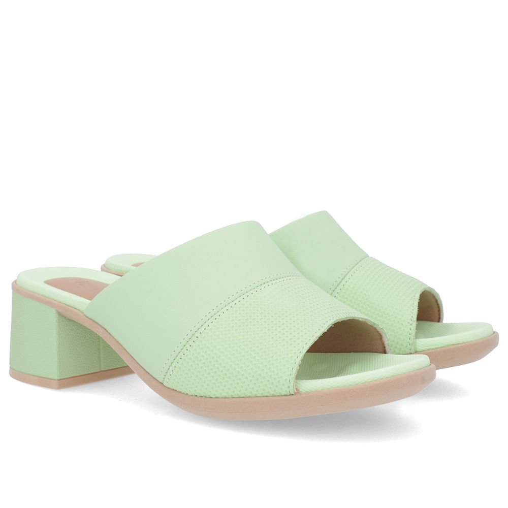 Tamanco Salto Bloco Couro Verde Verde 2