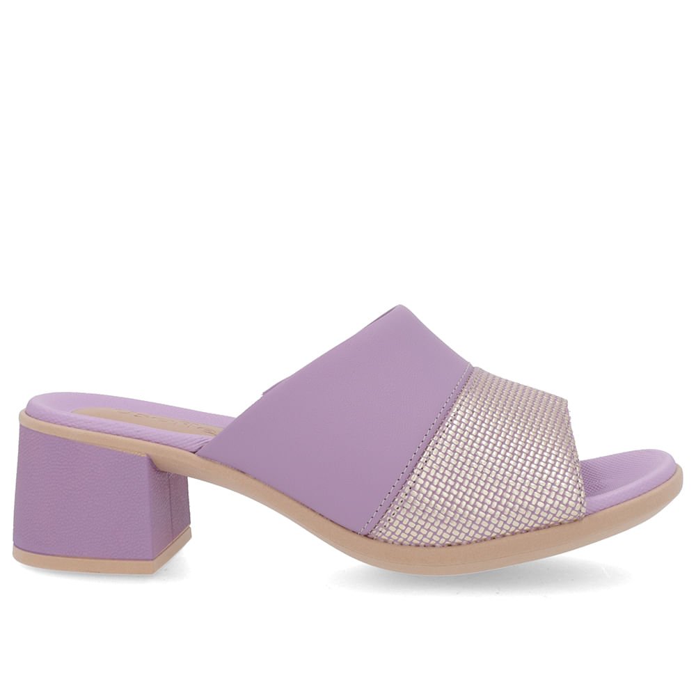 Tamanco Sato Bloco Couro Lilás