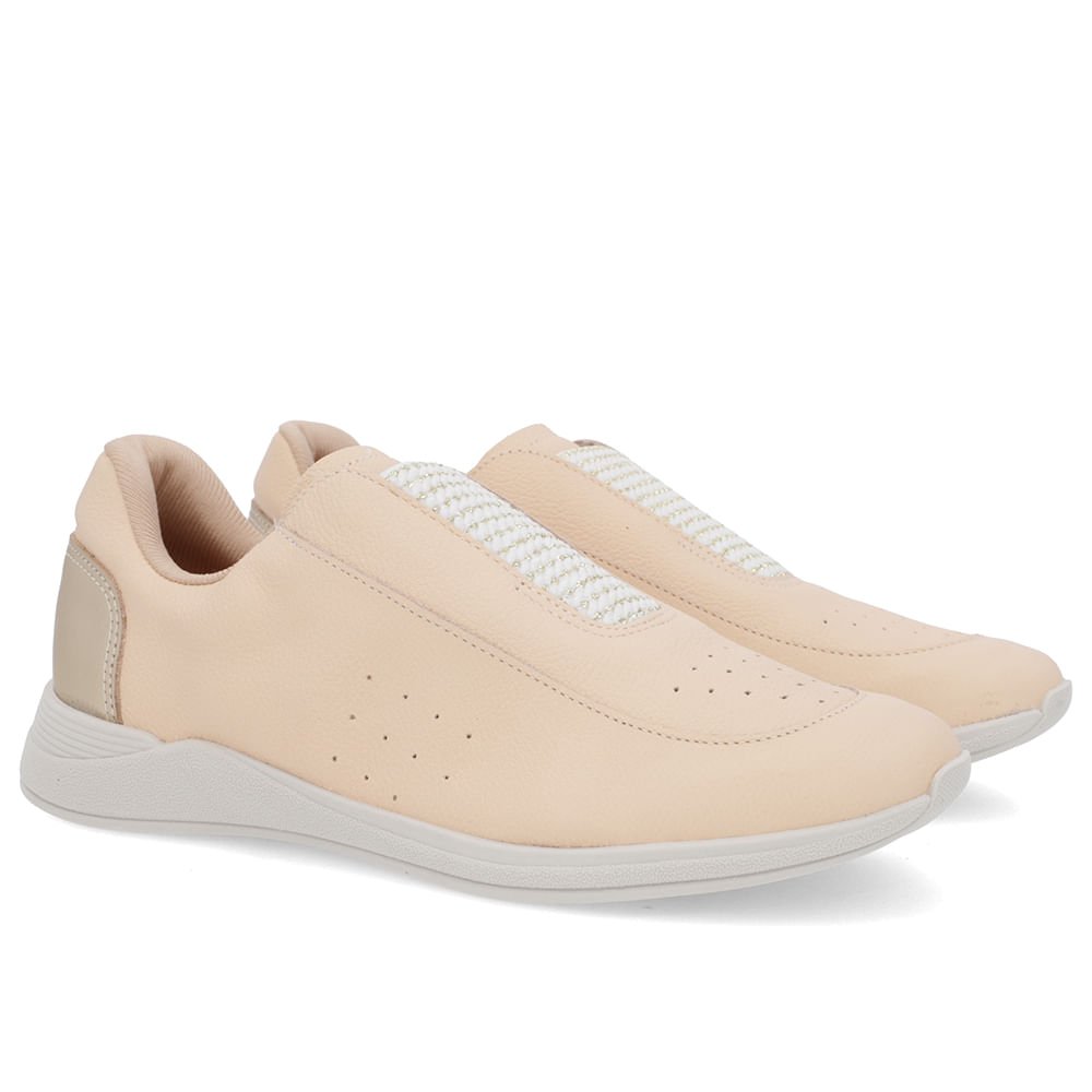 Tênis Básico Laranja Claro Couro Elástico Pêssego 2