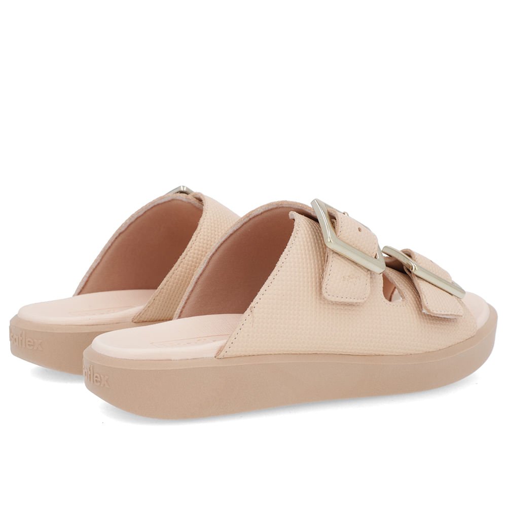 Tamanco Plataforma Couro Laranja Suave Fivela Bege 3