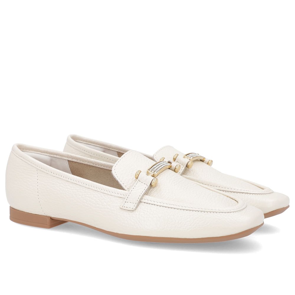 Loafer Off-White Couro Strass Branco 2