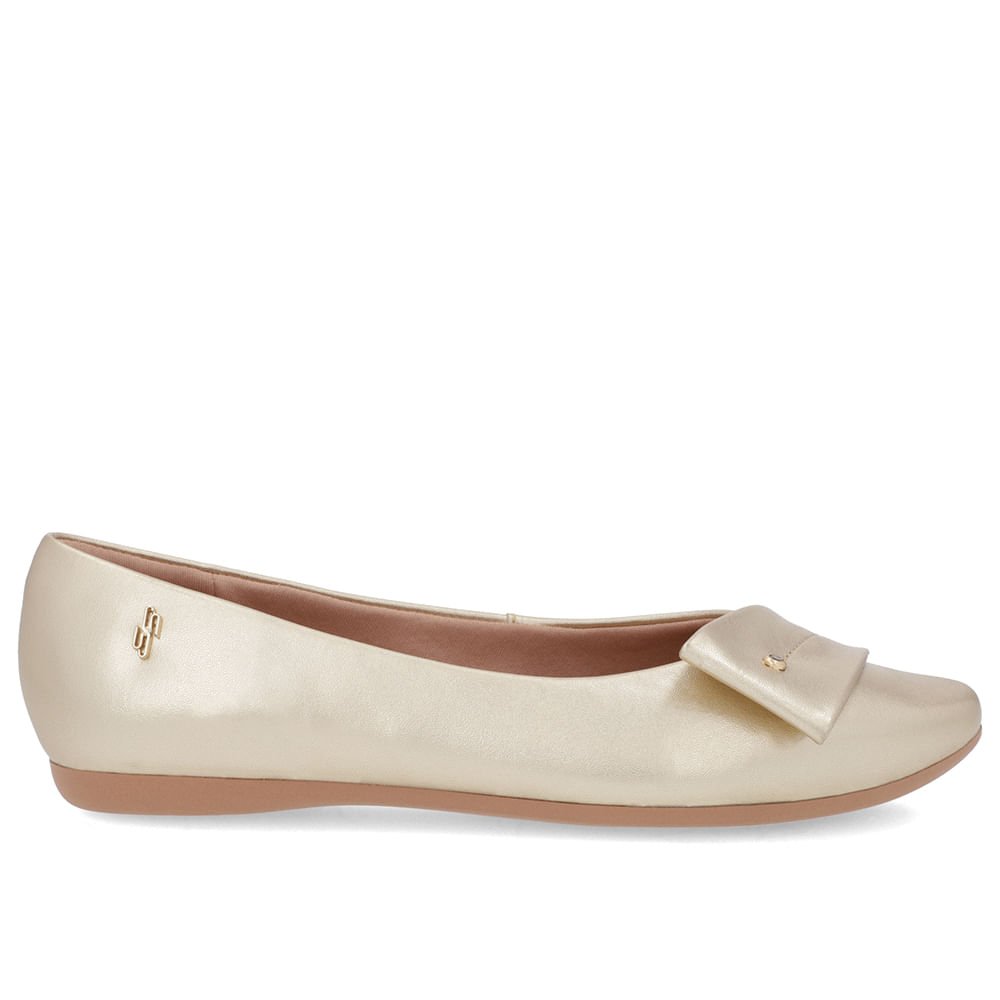 Sapatilha Dourada Couro Tira Enfeite