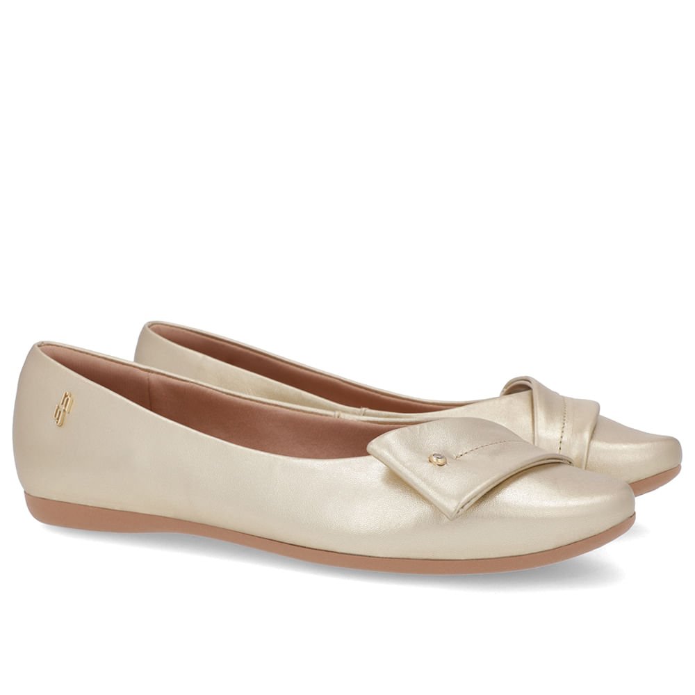 Sapatilha Dourada Couro Tira Enfeite Dourado 2