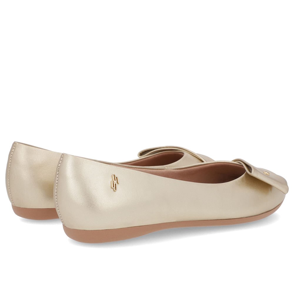 Sapatilha Dourada Couro Tira Enfeite Dourado 3