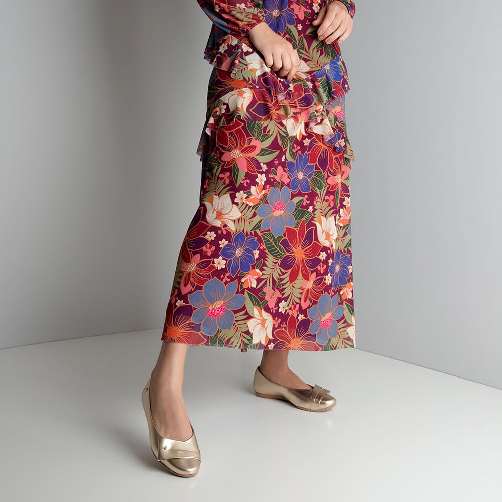 Sapatilha Dourada Couro Tira Enfeite Dourado 4