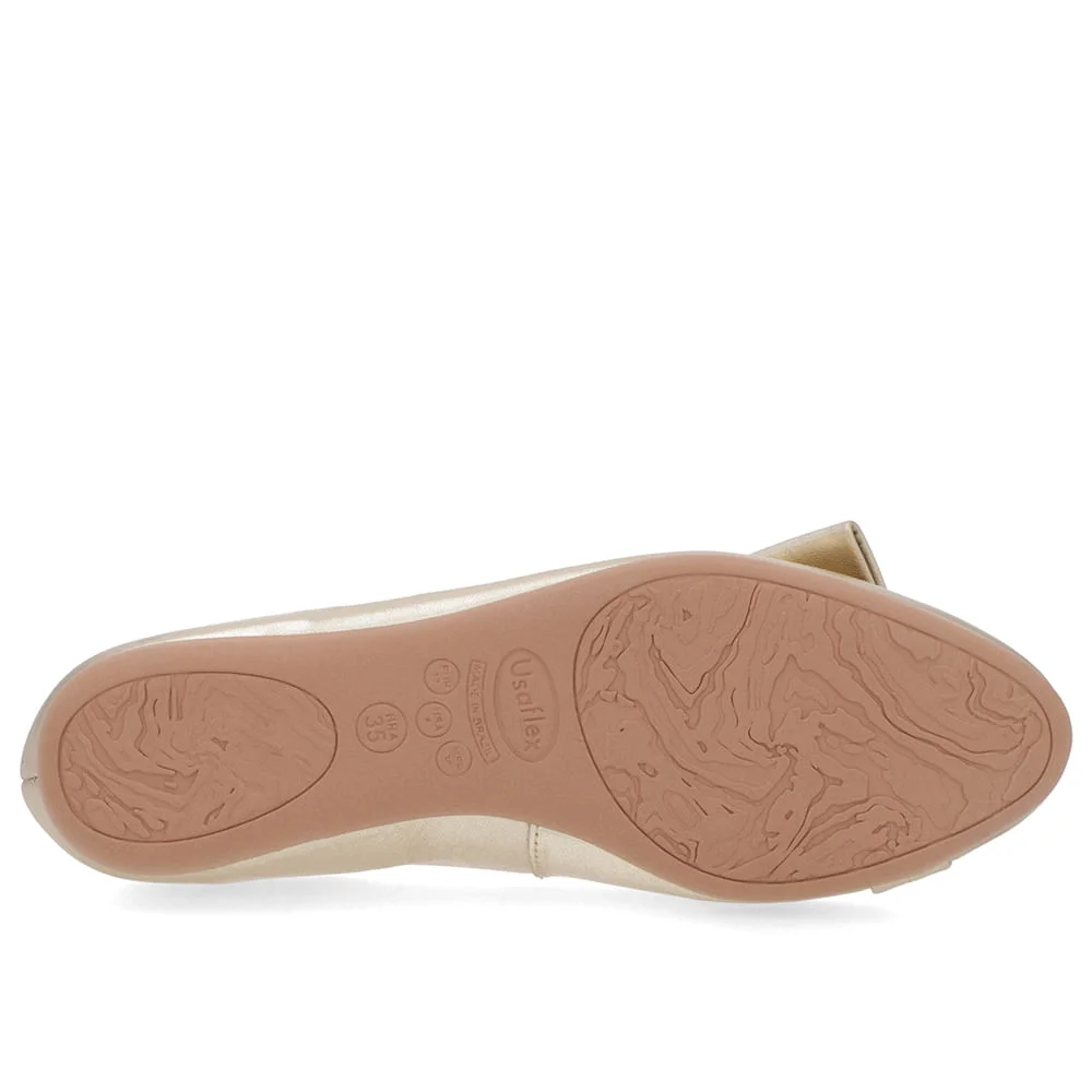 Sapatilha Dourada Couro Tira Enfeite Dourado 5