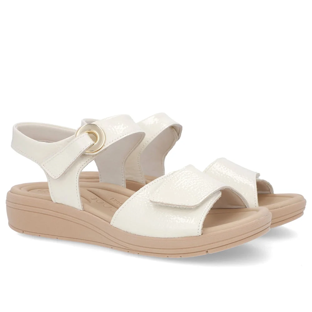 Sandália Salto Anabela Off-White Ajuste Fecho-Flex Branco 2