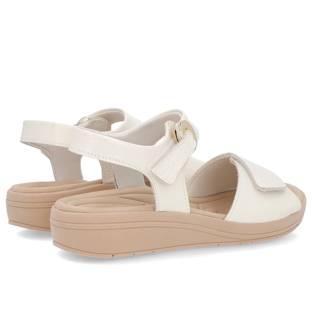 Sandália Salto Anabela Off-White Ajuste Fecho-Flex Branco 3