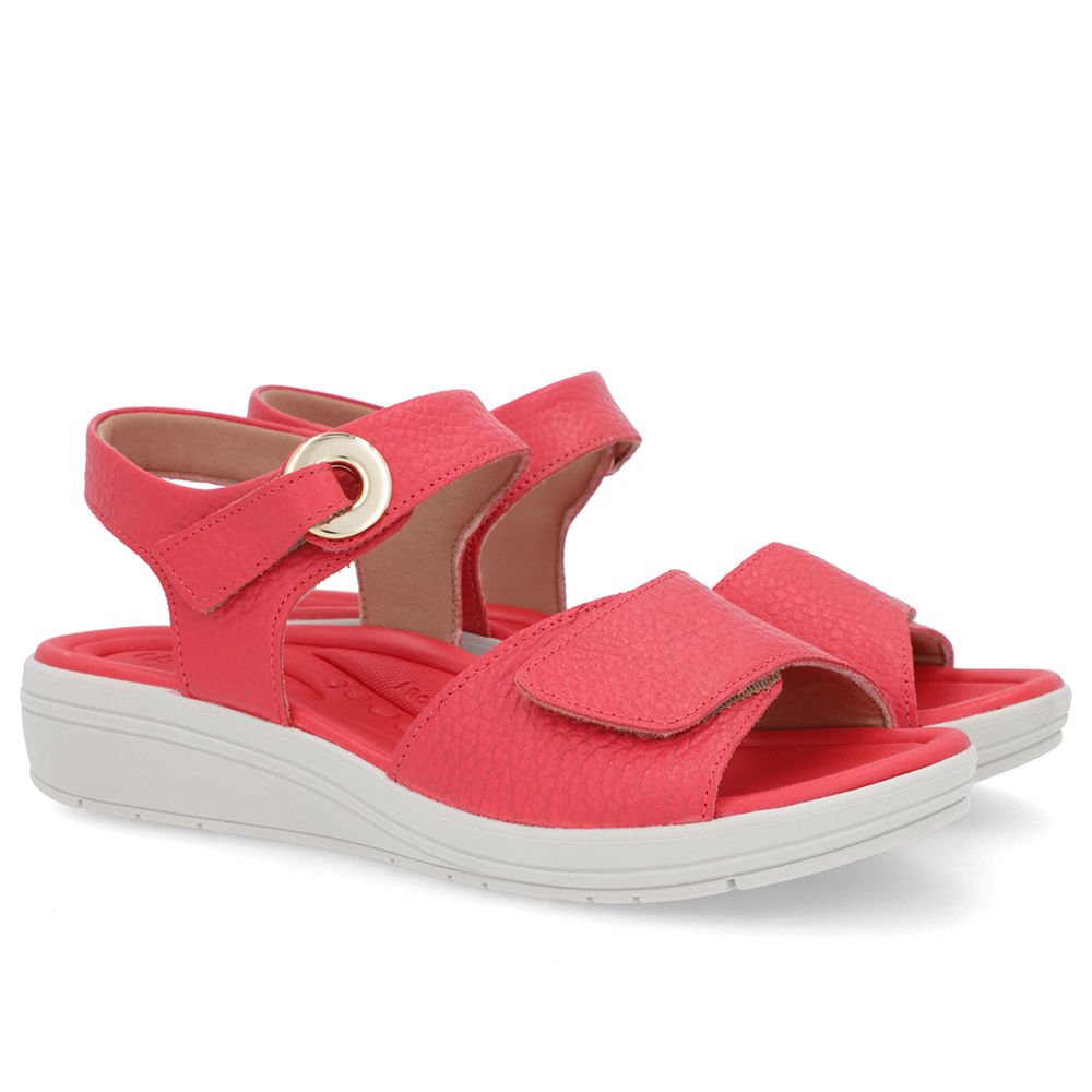 Sandália Salto Anabela Vermelha Ajuste Fecho-Flex Rosa 2