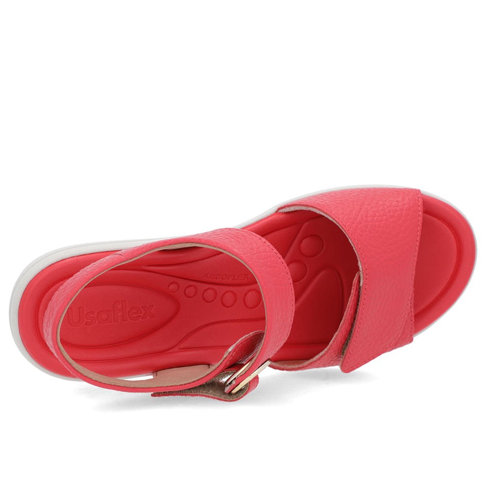 Sandália Salto Anabela Vermelha Ajuste Fecho-Flex Rosa 4