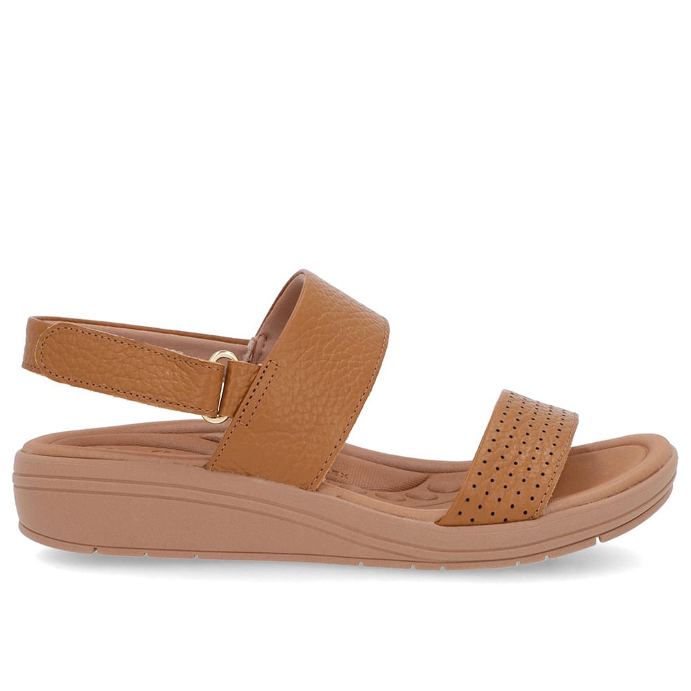 Sandália Anabela Couro Marrom Fecho-Flex