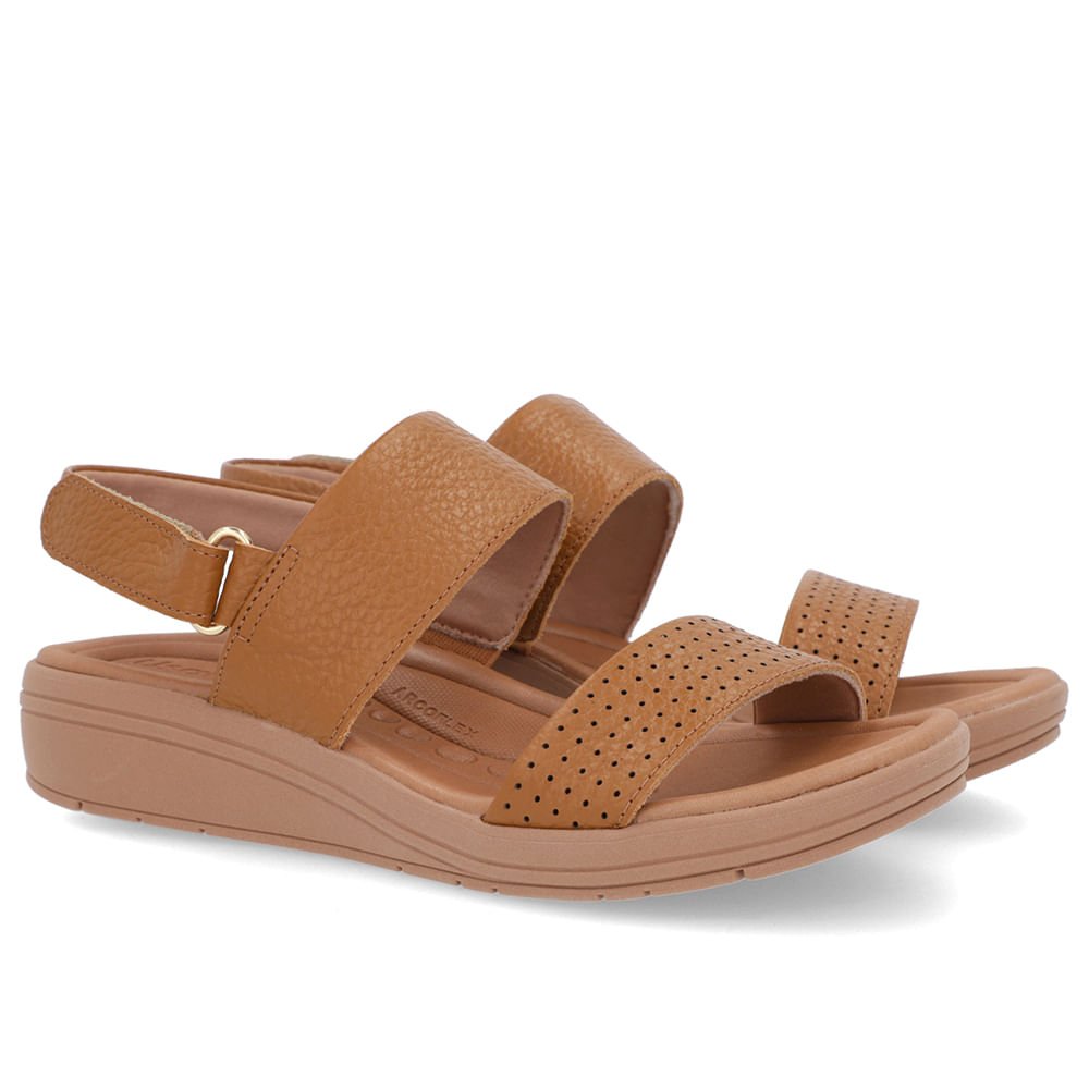 Sandália Anabela Couro Marrom Fecho-Flex Marrom 2