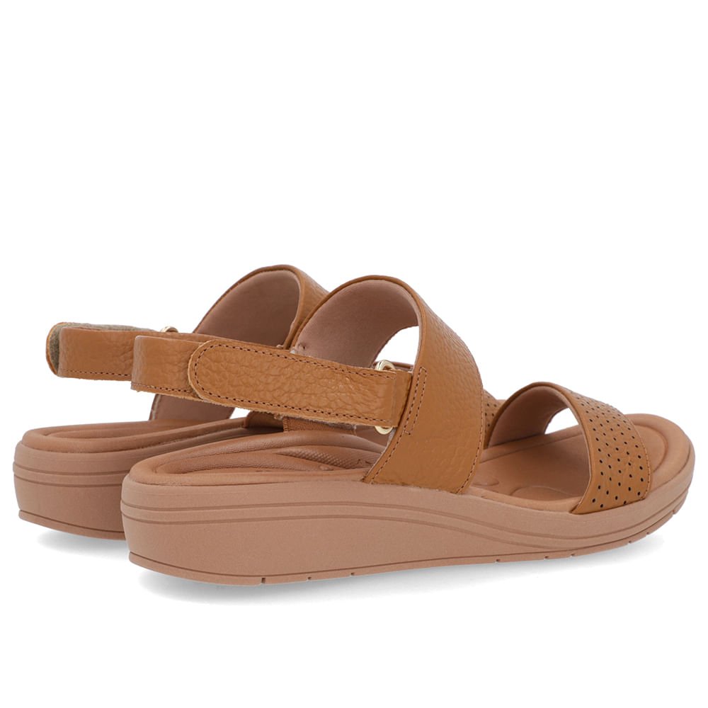 Sandália Anabela Couro Marrom Fecho-Flex Marrom 3