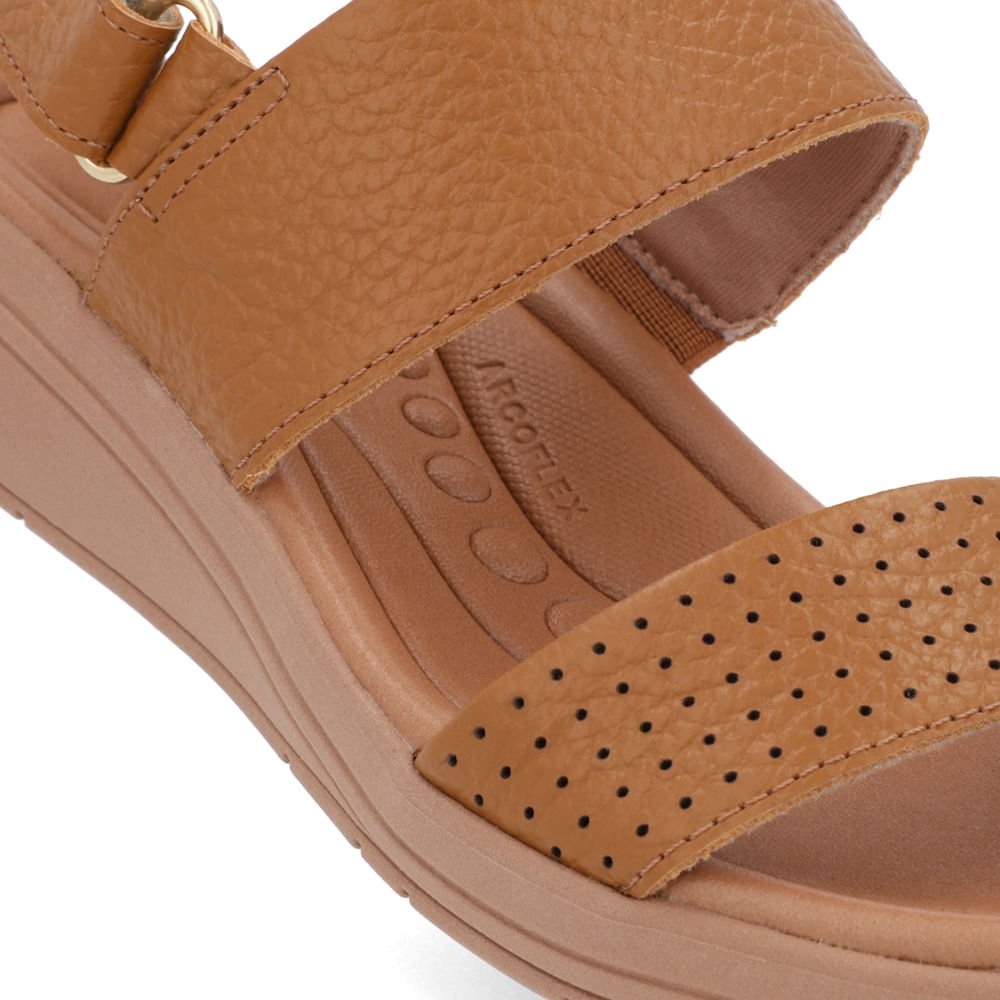 Sandália Anabela Couro Marrom Fecho-Flex Marrom 4