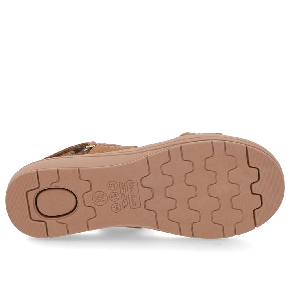 Sandália Anabela Couro Marrom Fecho-Flex Marrom 5