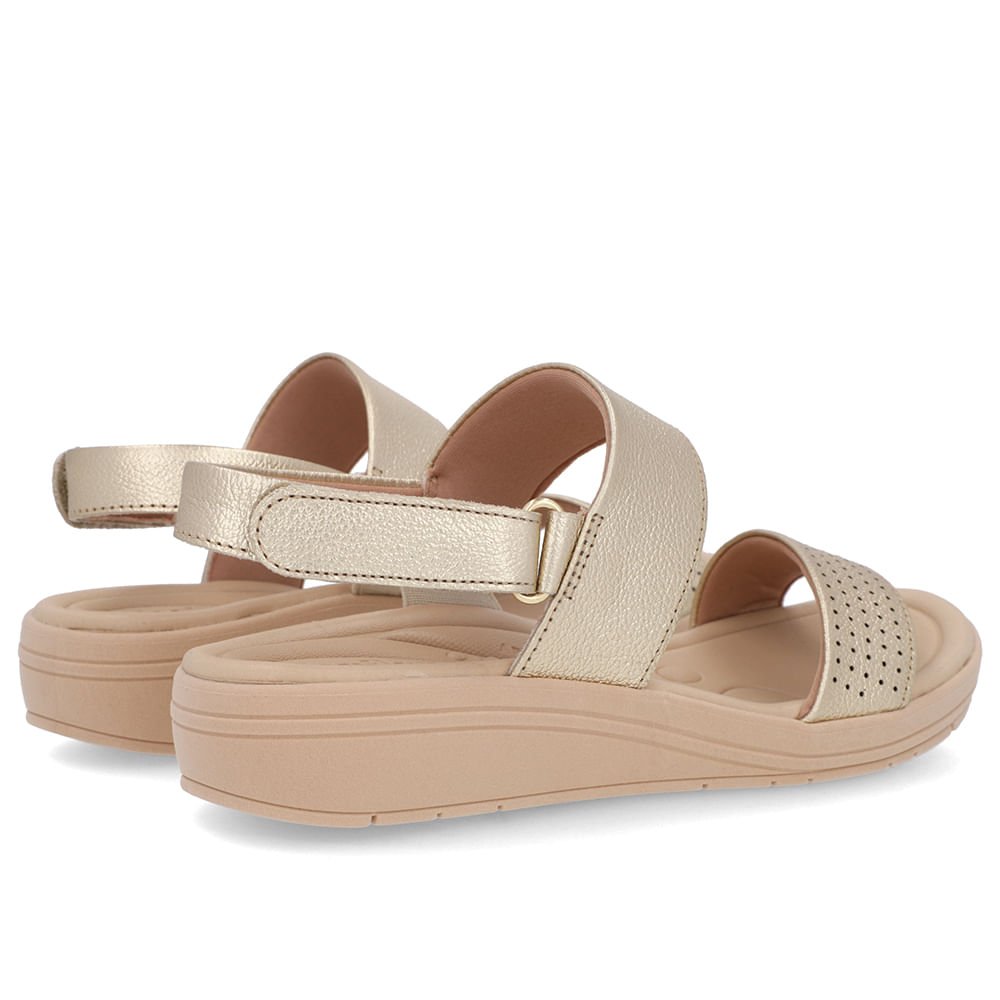 Sandália Anabela Couro Dourada Fecho-Flex Dourado 3