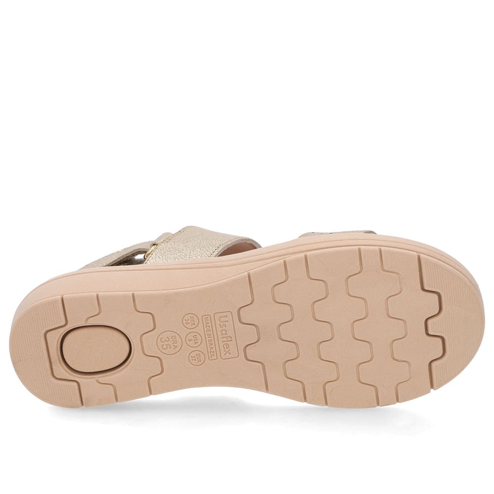 Sandália Anabela Couro Dourada Fecho-Flex Dourado 5