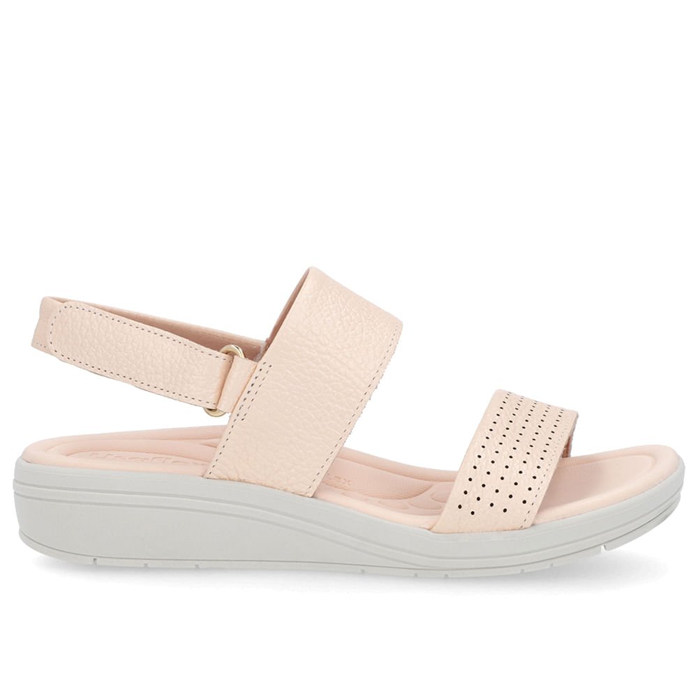 Sandália Anabela Couro Laranja Perolado Fecho-Flex Bege 1