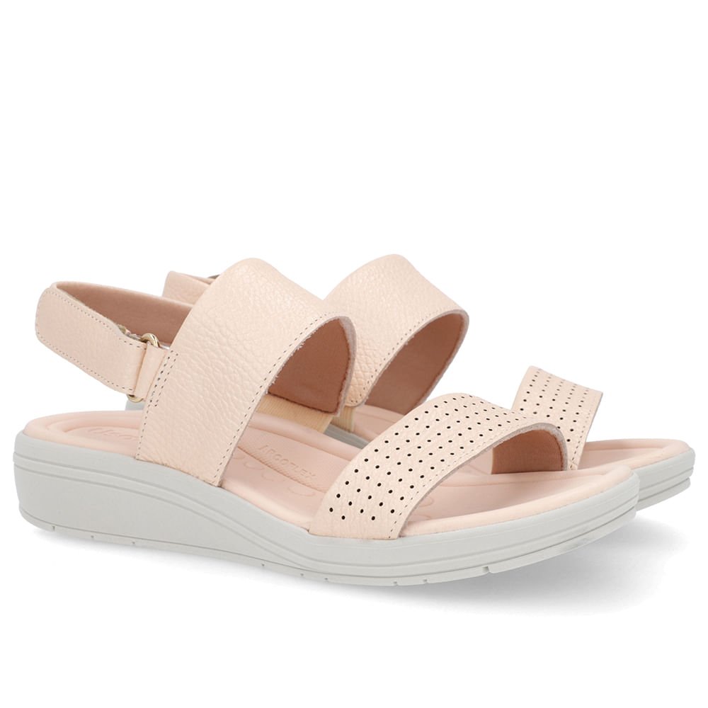 Sandália Anabela Couro Laranja Perolado Fecho-Flex Bege 2