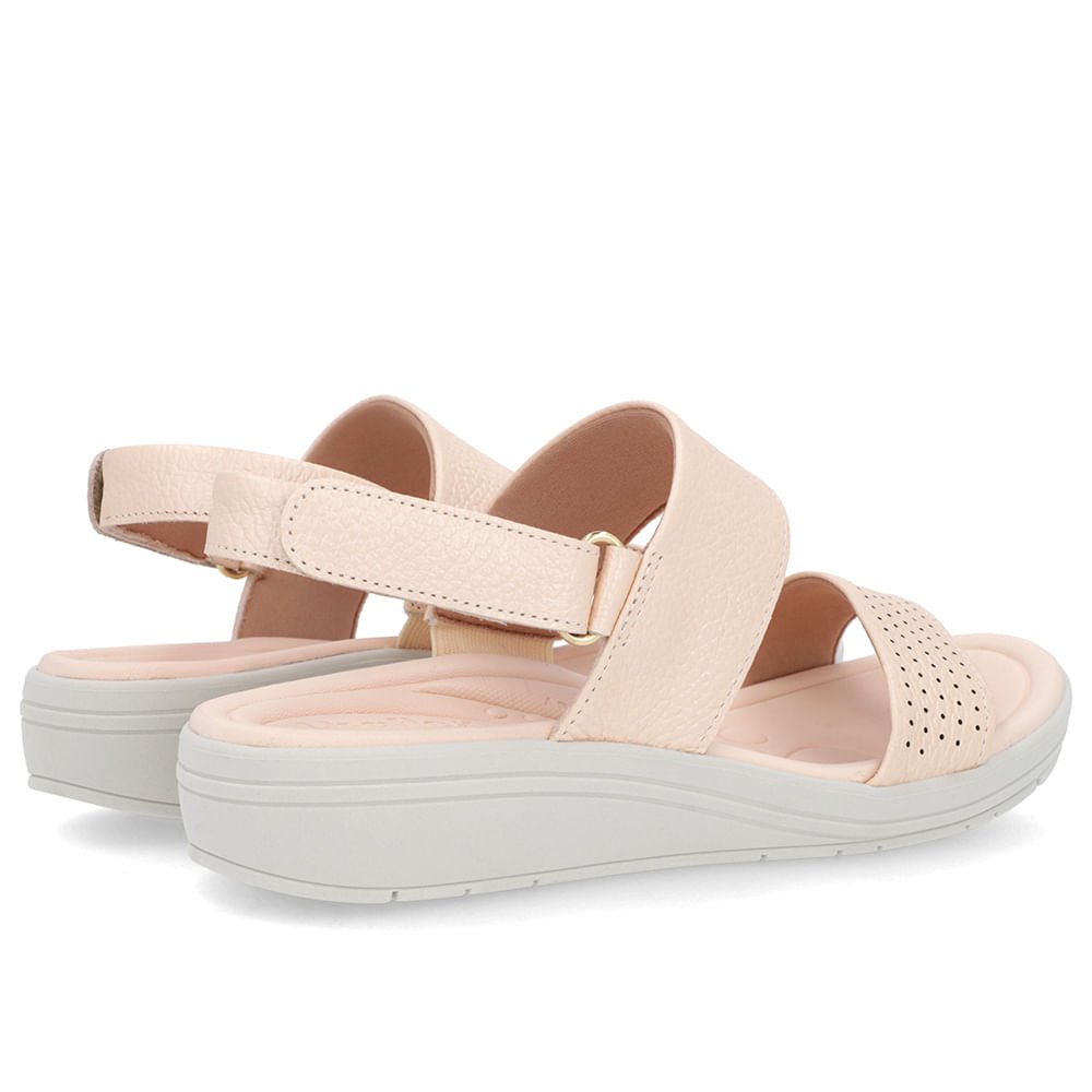 Sandália Anabela Couro Laranja Perolado Fecho-Flex Bege 3