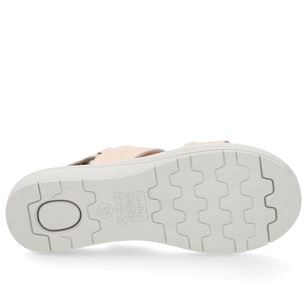 Sandália Anabela Couro Laranja Perolado Fecho-Flex Bege 5