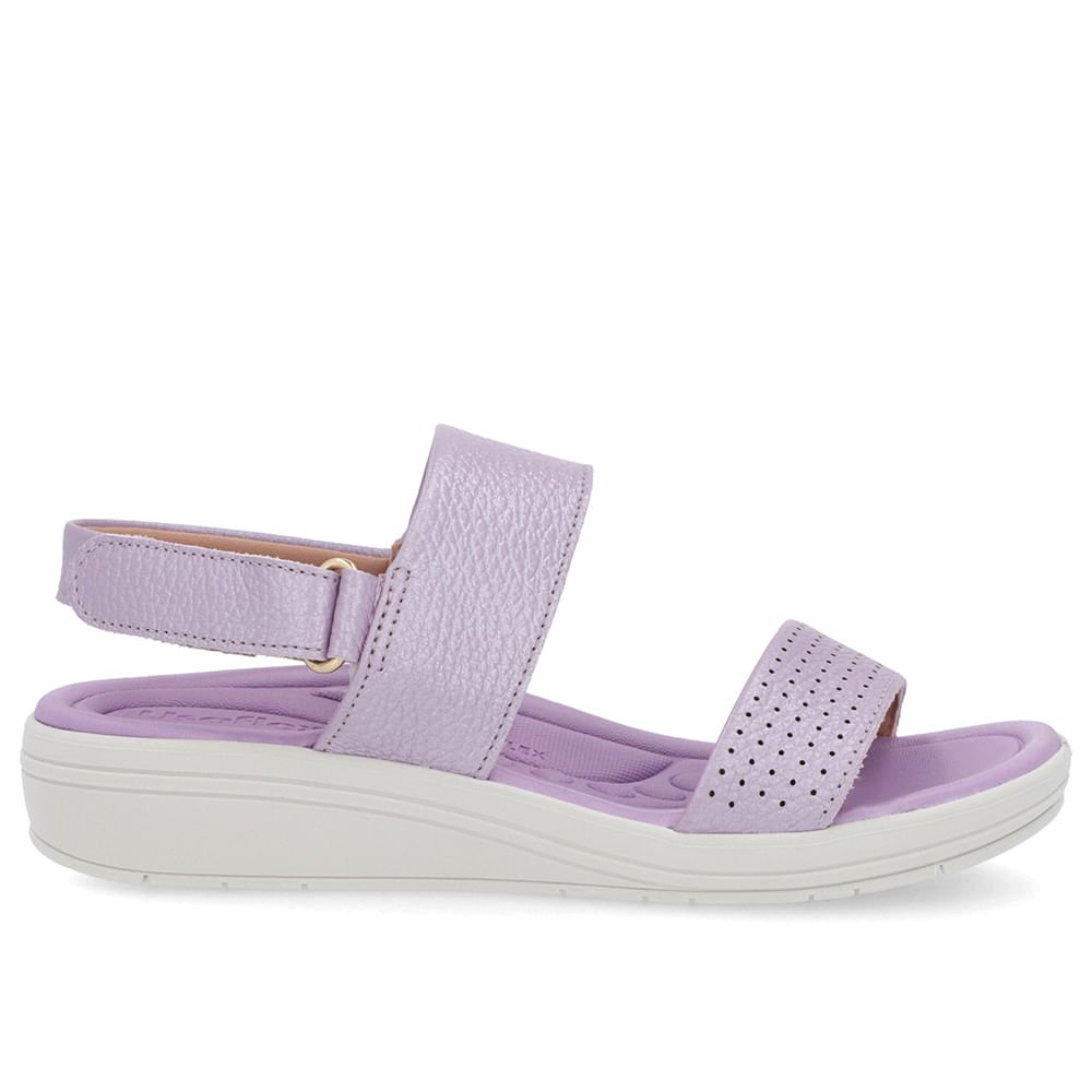Sandália Anabela Couro Lilás Perolado Fecho-Flex Roxo 1