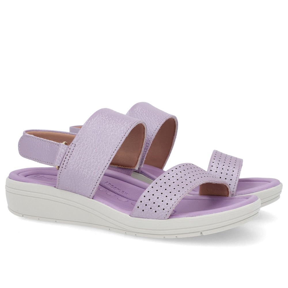 Sandália Anabela Couro Lilás Perolado Fecho-Flex Roxo 2