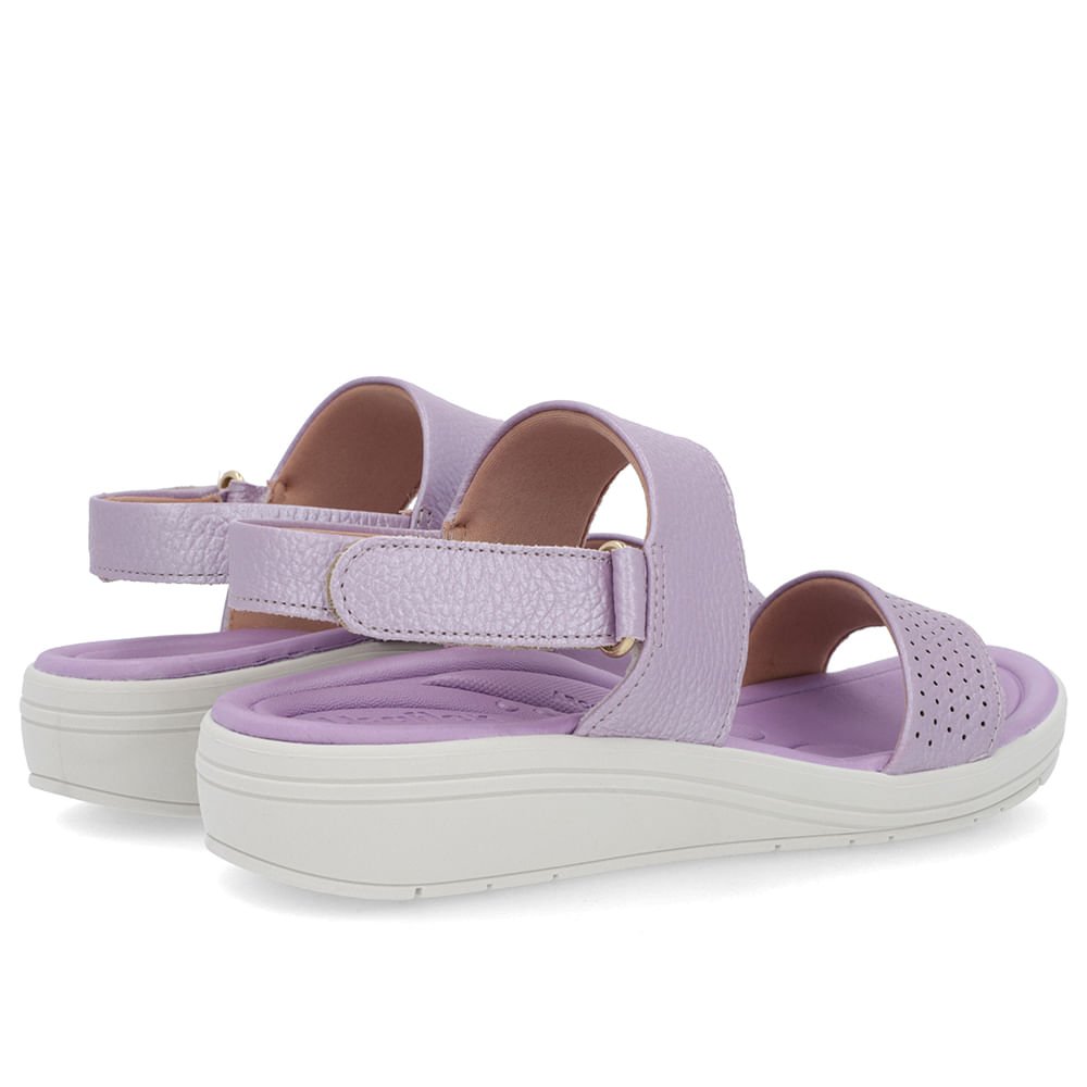Sandália Anabela Couro Lilás Perolado Fecho-Flex Roxo 3