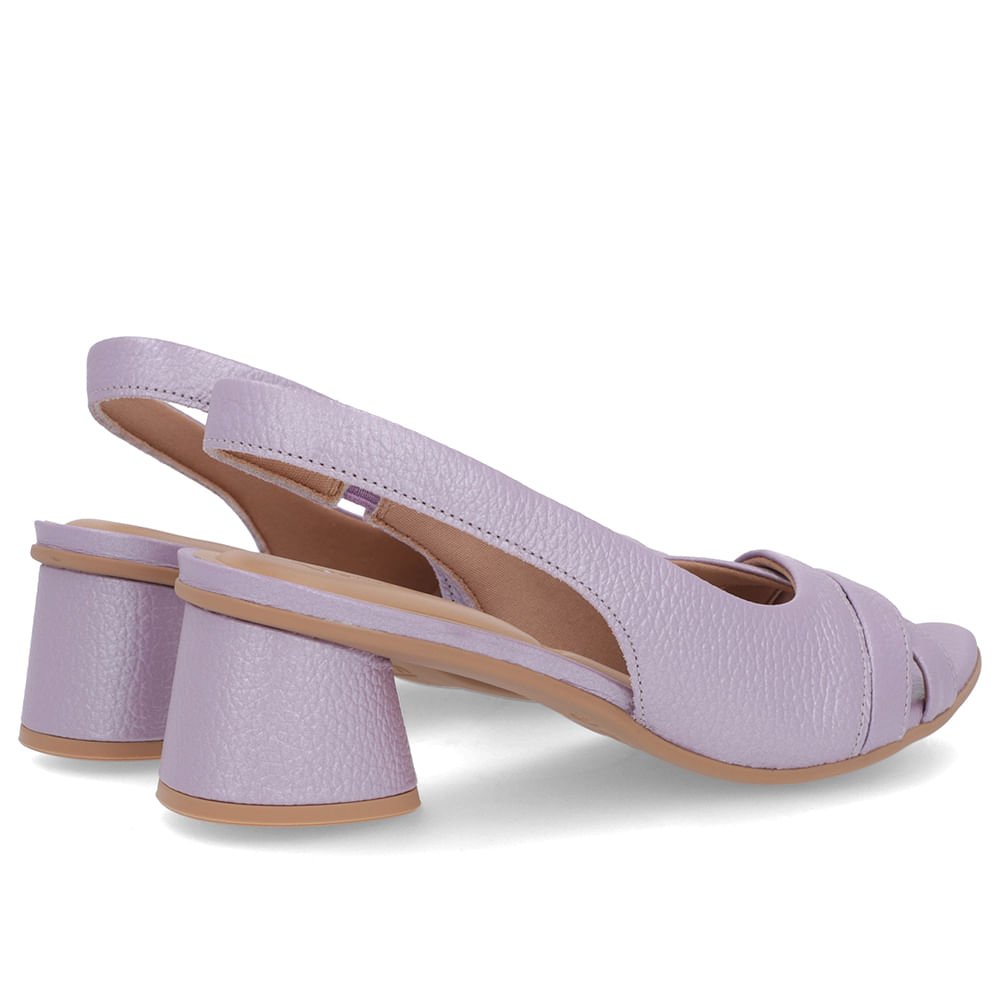 Sandália Salto Geométrico Couro Lilás Perolado Bico Fino Roxo 3