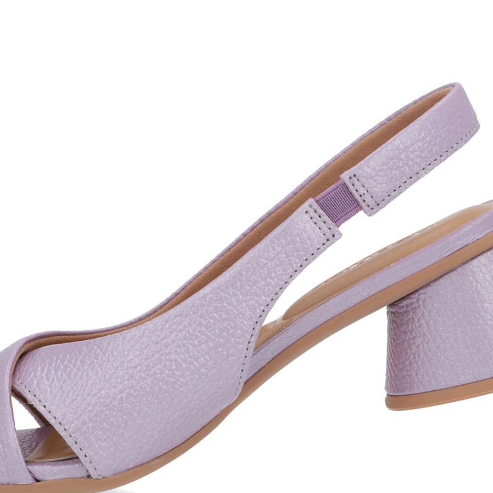 Sandália Salto Geométrico Couro Lilás Perolado Bico Fino Roxo 4