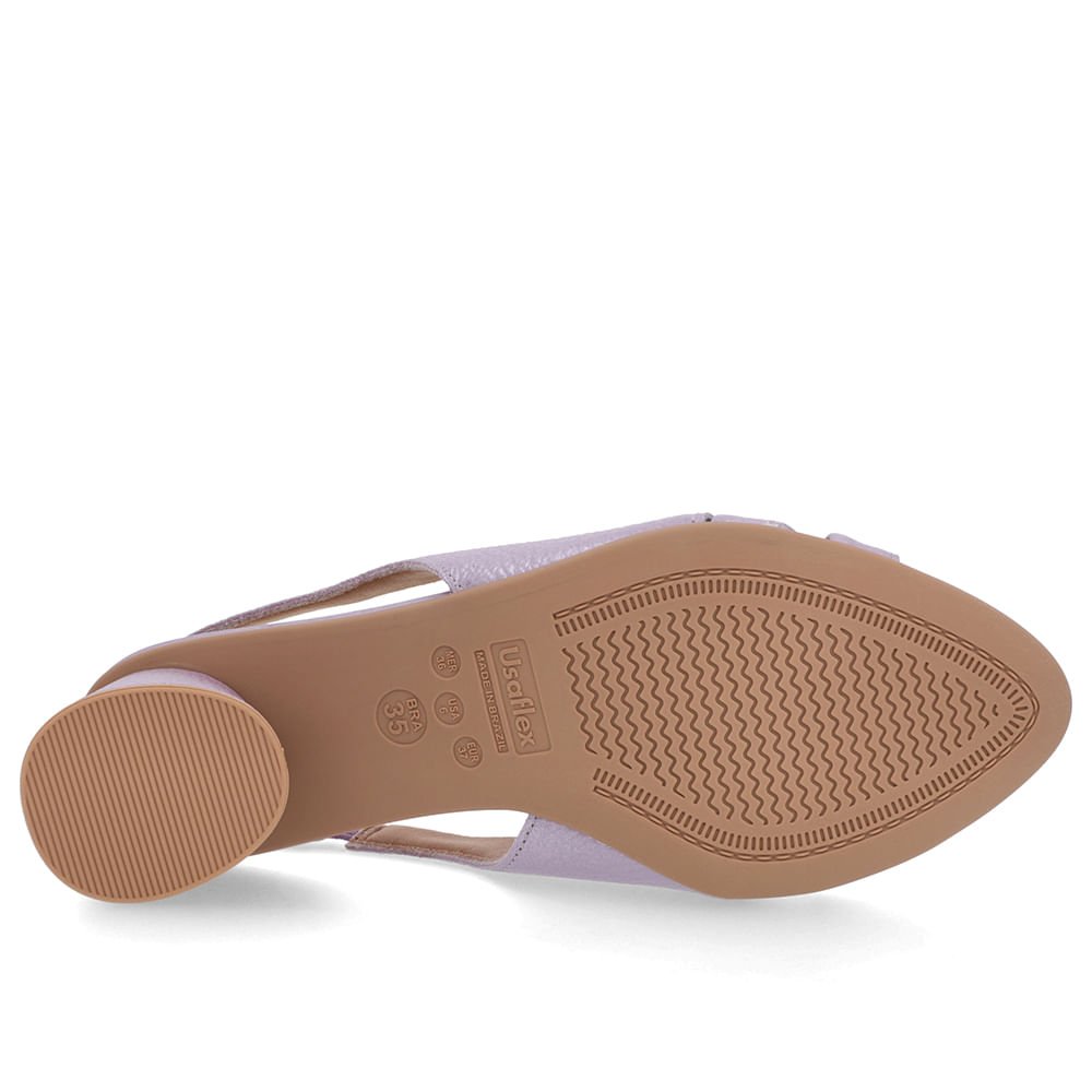 Sandália Salto Geométrico Couro Lilás Perolado Bico Fino Roxo 5