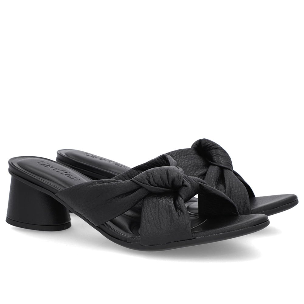 Tamanco Salto Geométrico Couro Preto Enfeite Nó Preto 2