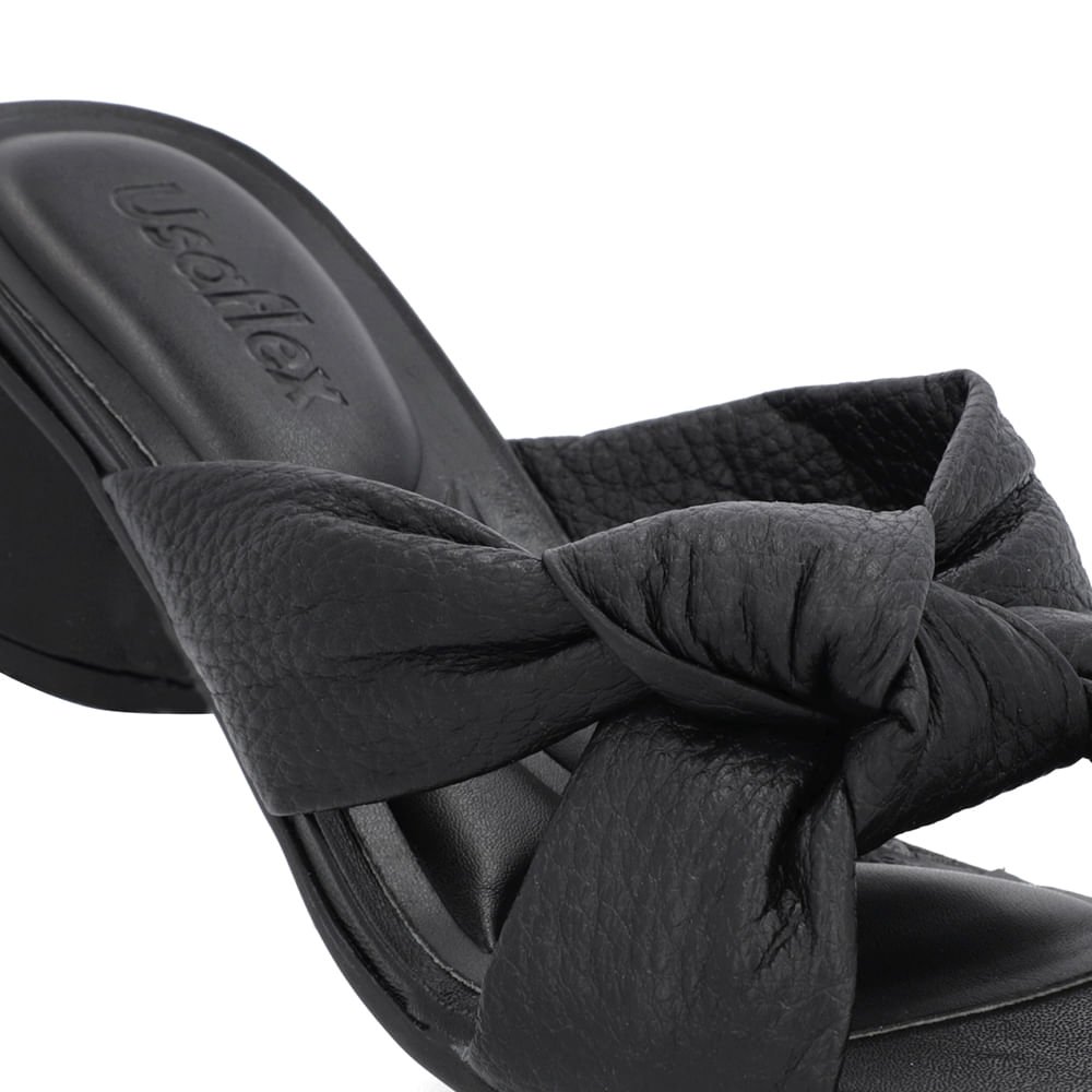 Tamanco Salto Geométrico Couro Preto Enfeite Nó Preto 4