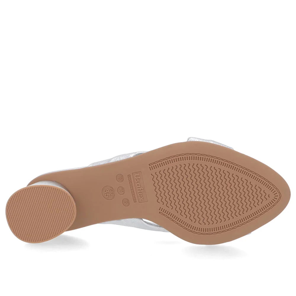 Tamanco Salto Geométrico Couro Prata Enfeite Nó Prata 5