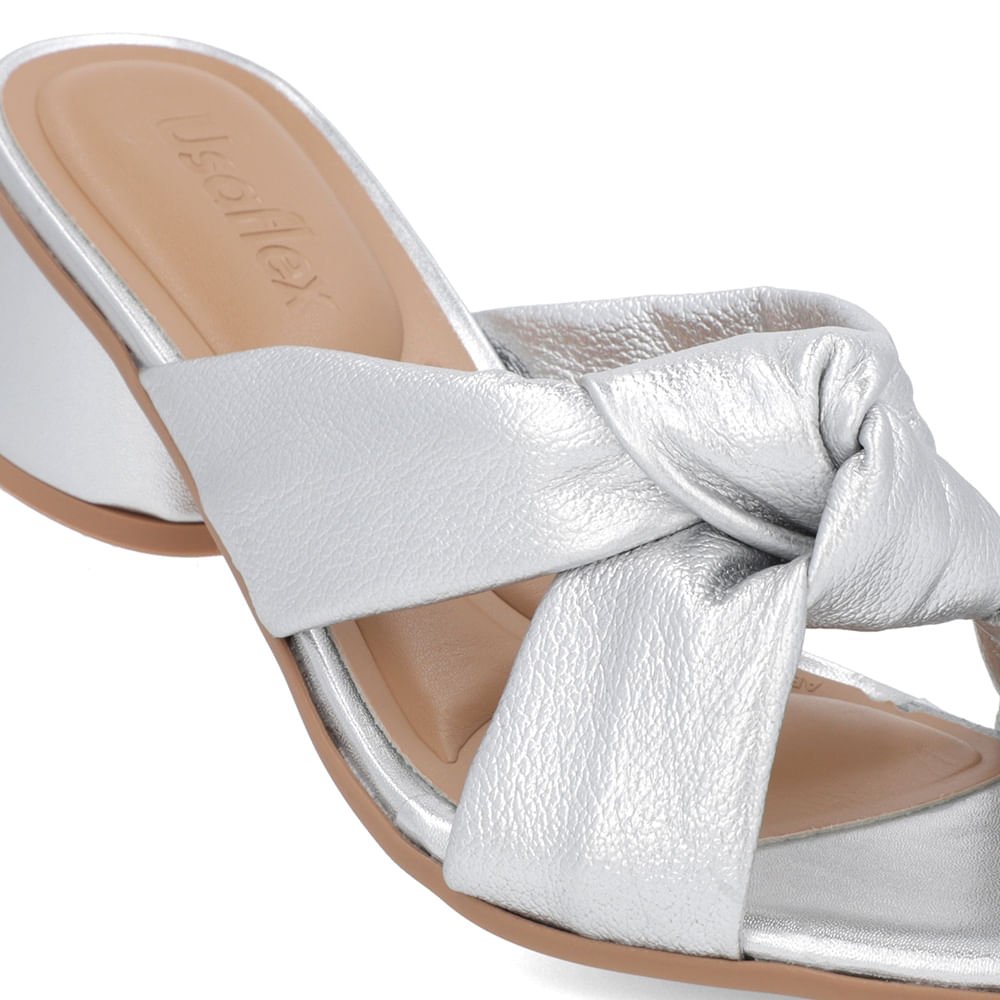 Tamanco Salto Geométrico Couro Prata Enfeite Nó Prata 4
