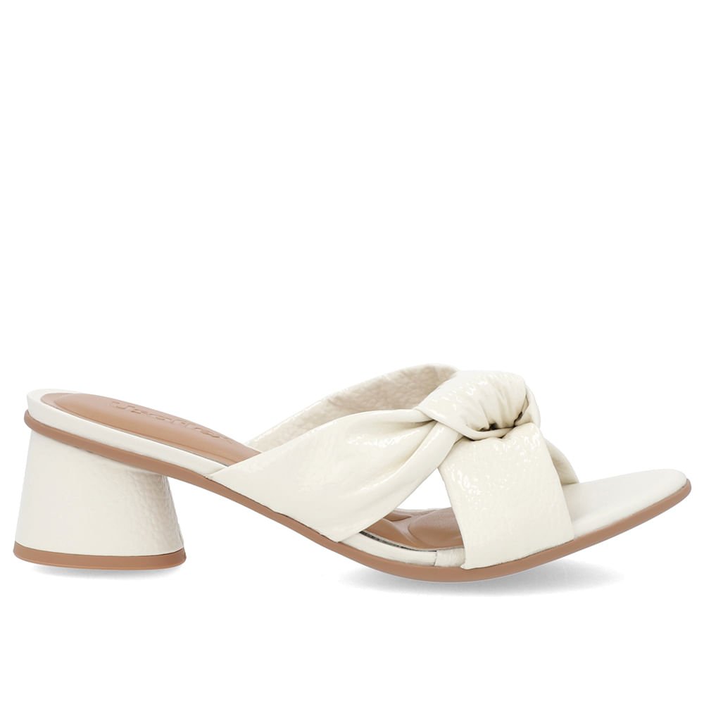 Tamanco Salto Geométrico Couro Off-White Enfeite Nó