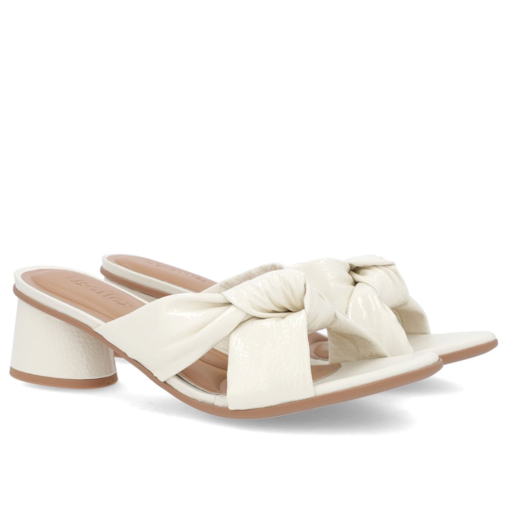 Tamanco Salto Geométrico Couro Off-White Enfeite Nó Branco 2