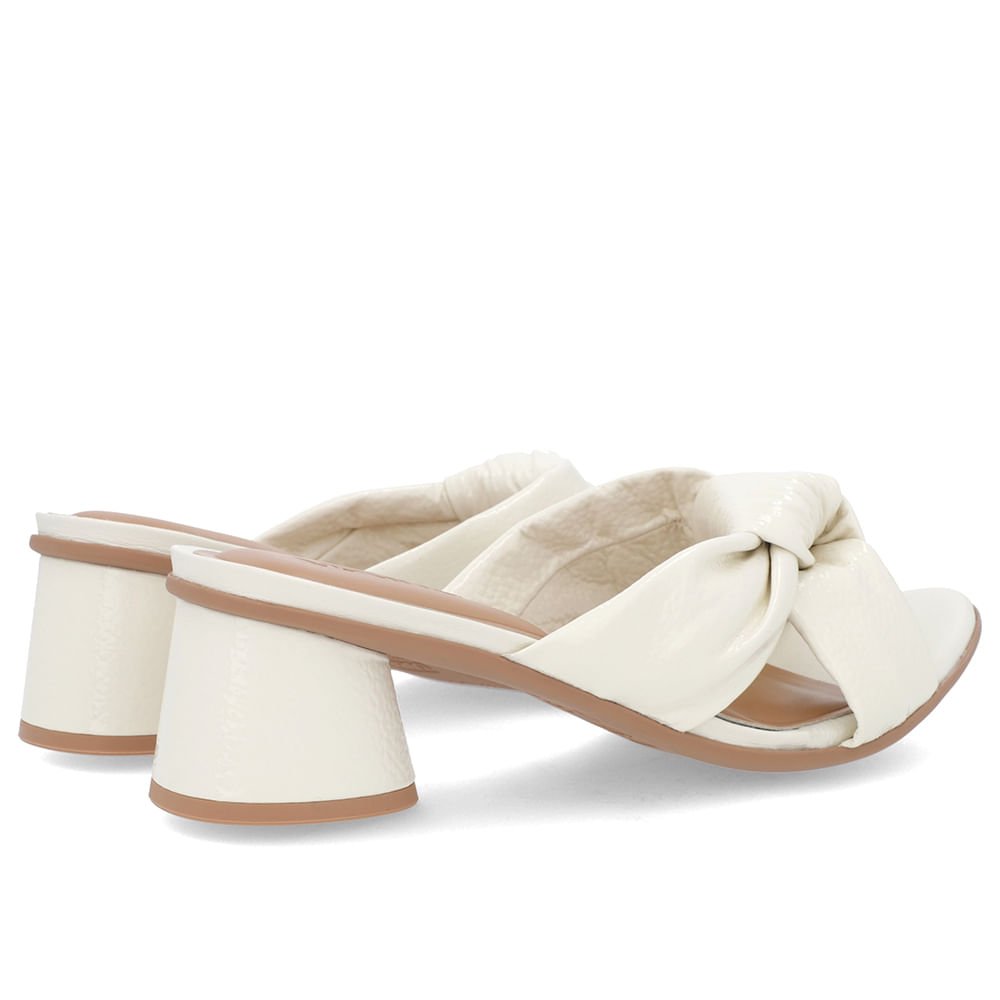 Tamanco Salto Geométrico Couro Off-White Enfeite Nó Branco 3