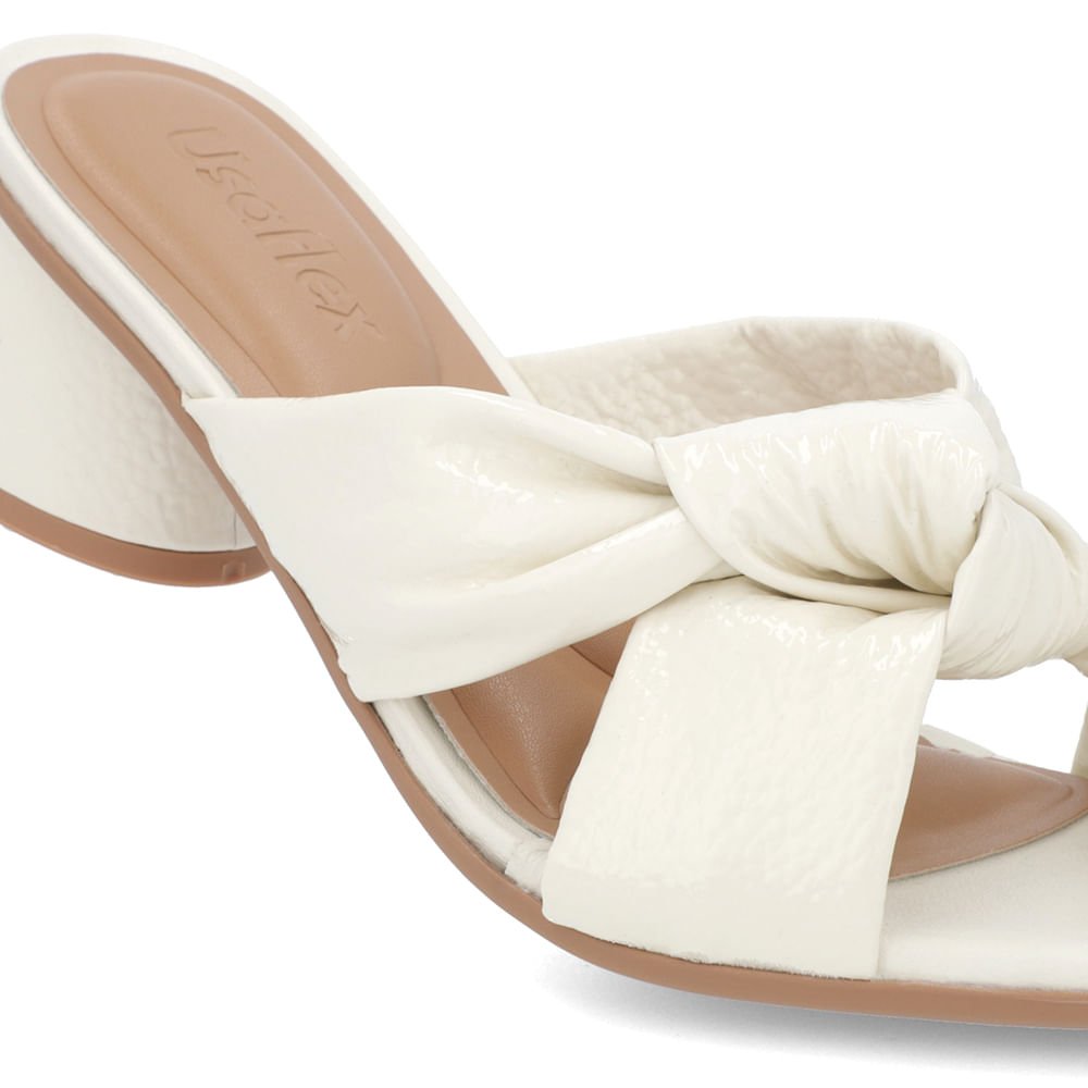 Tamanco Salto Geométrico Couro Off-White Enfeite Nó Branco 4