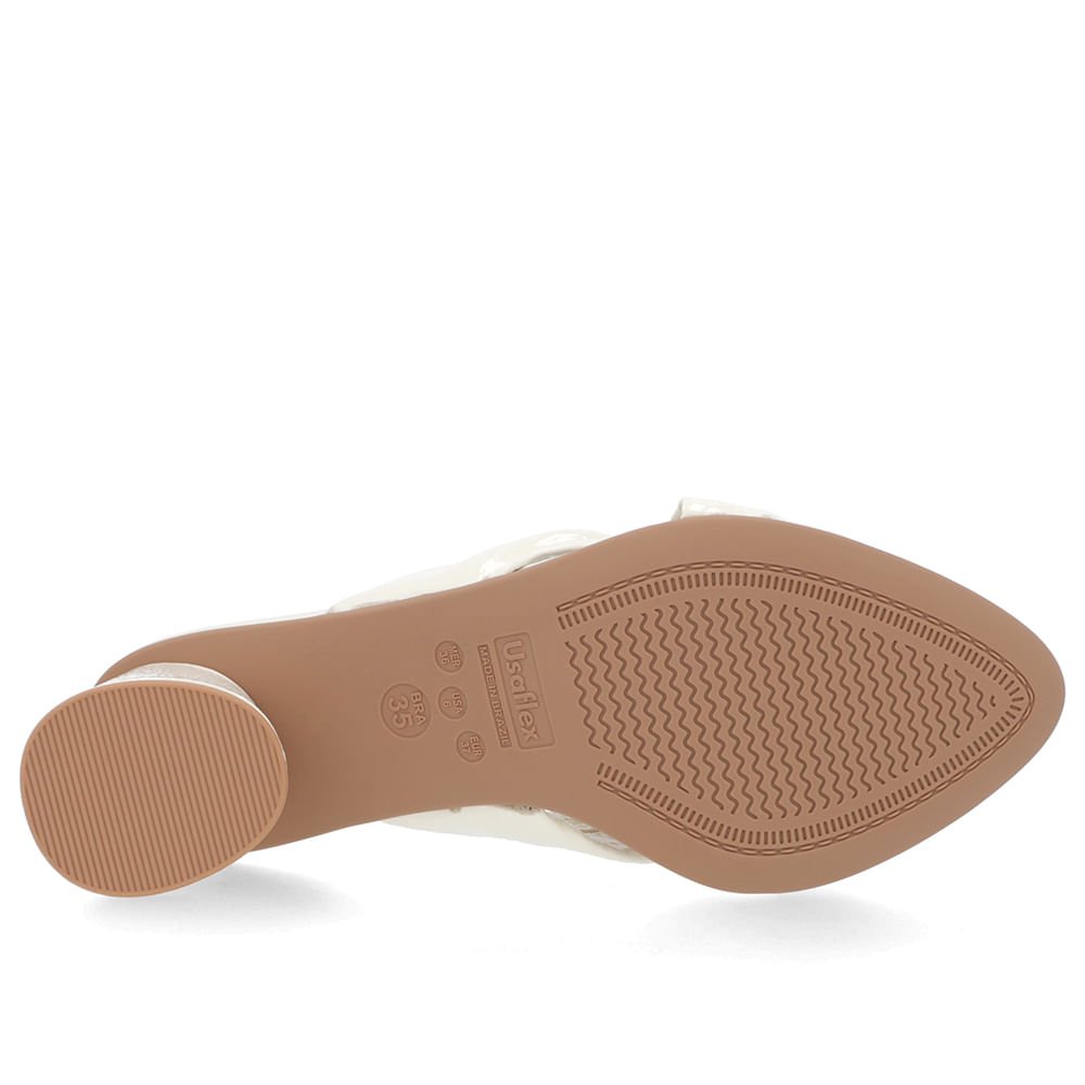 Tamanco Salto Geométrico Couro Off-White Enfeite Nó Branco 5