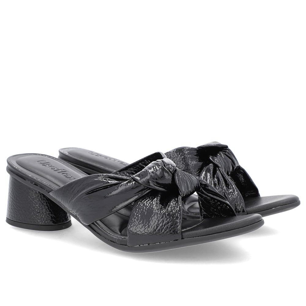 Tamanco Salto Geométrico Couro Verniz Preto Enfeite Nó Preto 2