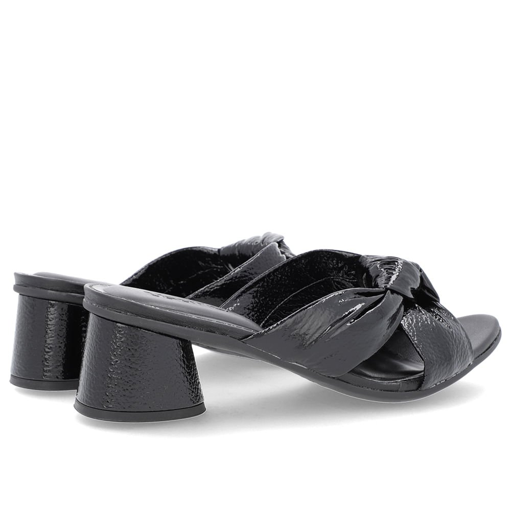 Tamanco Salto Geométrico Couro Verniz Preto Enfeite Nó Preto 3