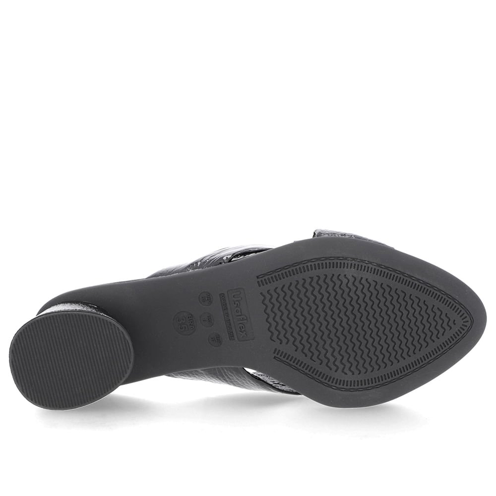 Tamanco Salto Geométrico Couro Verniz Preto Enfeite Nó Preto 5