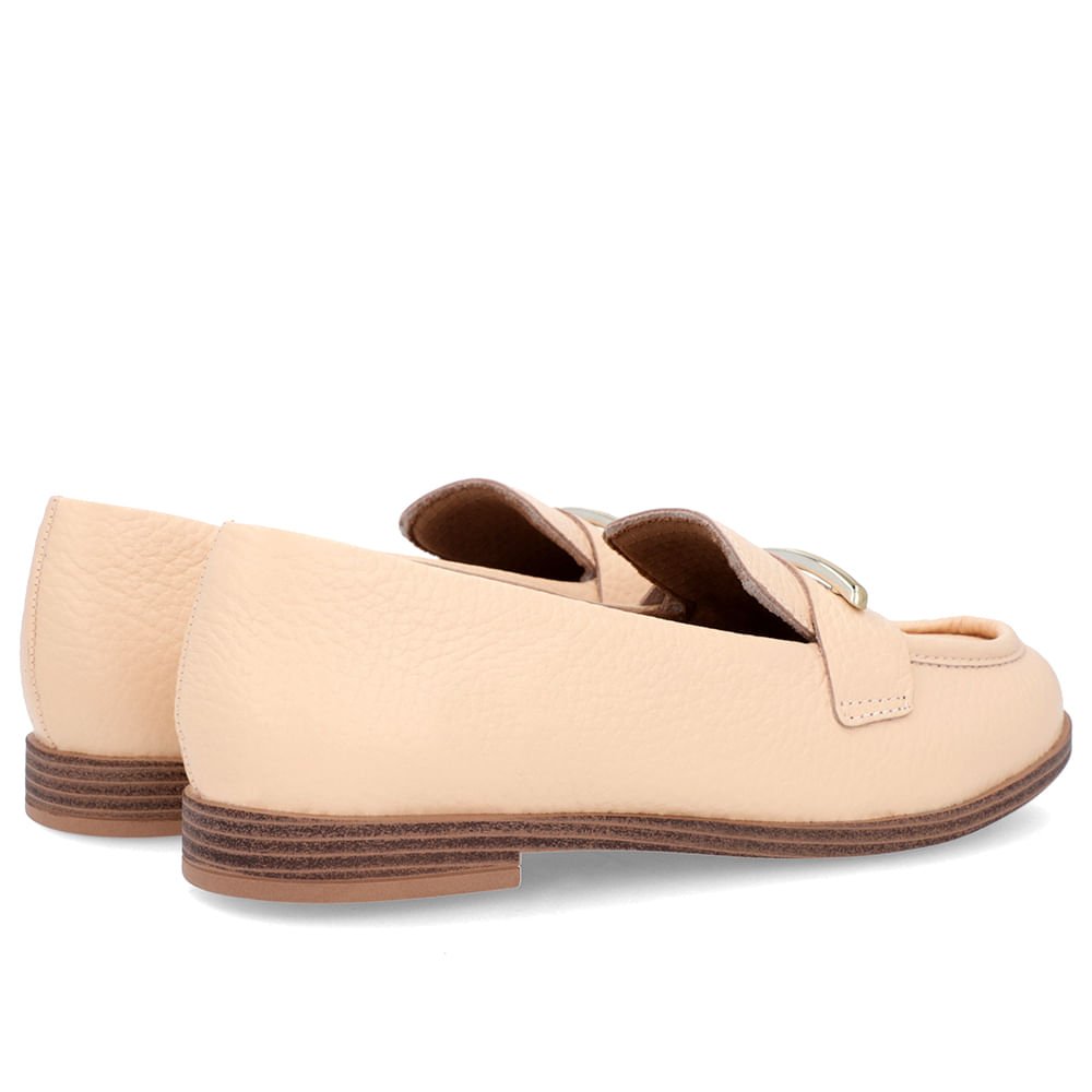 Mocassim Laranja Claro Couro Salto Bloco Bege 3