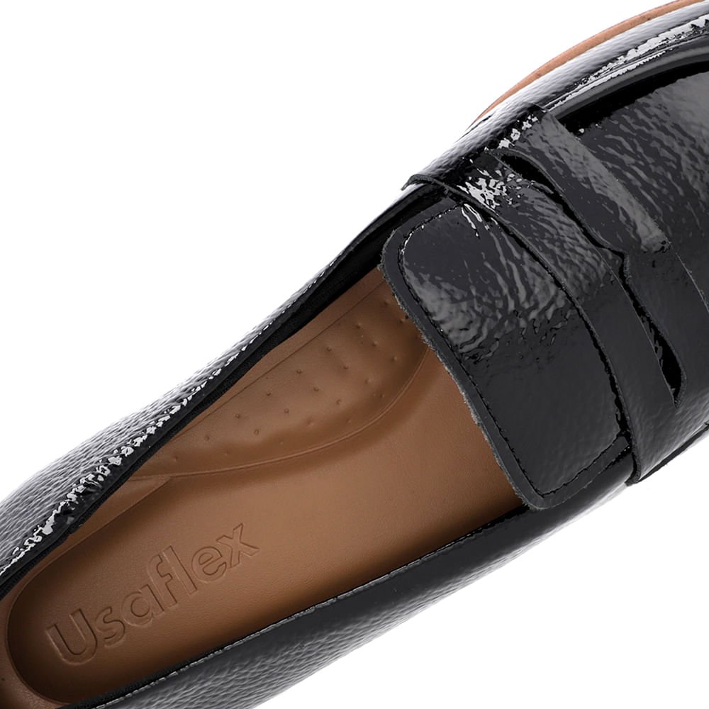 Mocassim Preto Couro Verniz Bico Redondo Preto 4