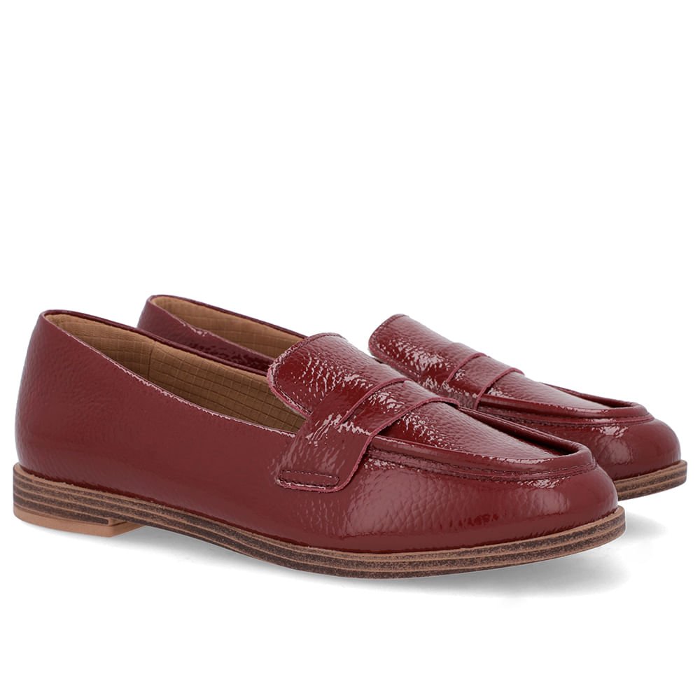 Mocassim Vermelho Couro Bico Redondo Vermelho 2
